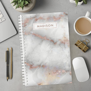 Rose Gold Grey Marble Personalised Name Custom Planner
