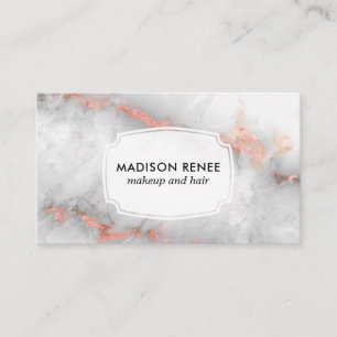Rose Gold Grey Marble Trendy Makeup Artist Business Card