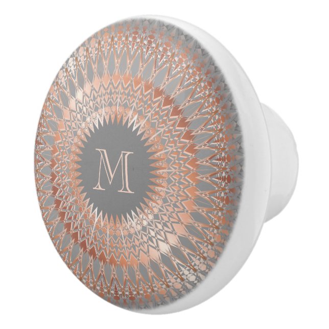 Rose Gold Grey Modern Mandala Initial Ceramic Knob (Right)