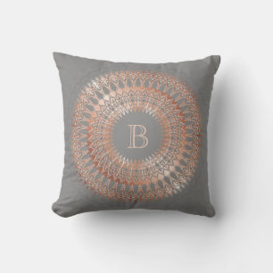 Rose Gold Grey Modern Mandala Monogram Cushion
