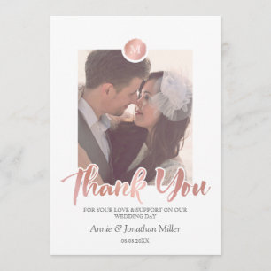 Rose Gold & Grey Monogram Wedding Photo Thank You