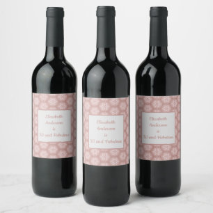 Rose Gold Grey & Pink 50 and Fabulous Birthday Wine Label