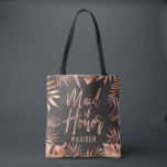 Rose Gold & Grey Tropical Palm Leaf Maid of Honour Tote Bag<br><div class="desc">Rose Gold & Grey Tropical Palm Leaves Chic Rose Gold Modern Typography with Customisable Background Colour! Choose any custom colour by clicking the "customise further" link below the text personalisation areas. Scroll down on the right side of the editor past the text and images and pick from the colours or...</div>