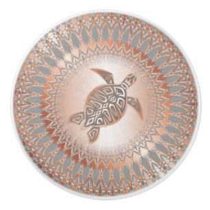 Rose Gold Grey Turtle And Mandala Ceramic Knob
