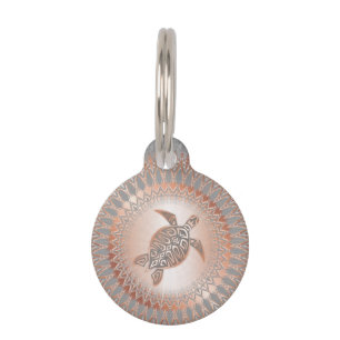 Rose Gold Grey Turtle And Mandala Pet Tag