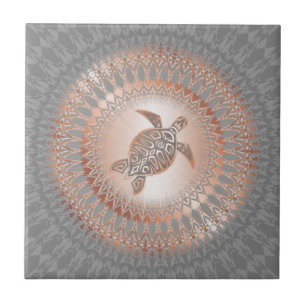 Rose Gold Grey Turtle And Mandala Tile