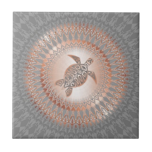 Rose Gold Grey Turtle And Mandala Tile (Front)