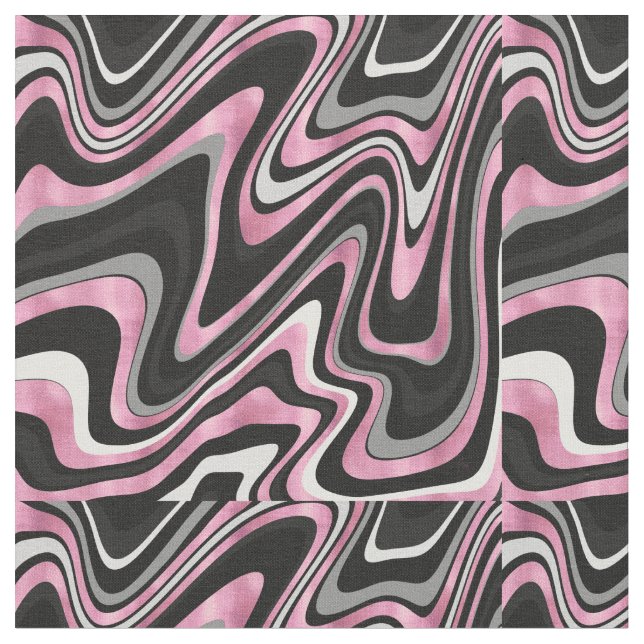 Rose Gold Grey wavy swirls pattern Fabric (Close Up)