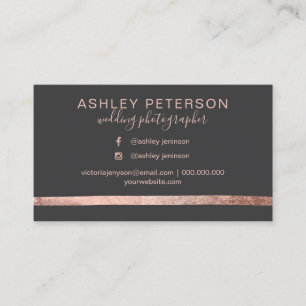 Rose gold grey wedding photographer typography business card