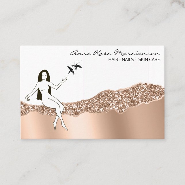 *~* Rose Gold Hair Goddess Girly Beauty Business Card (Front)