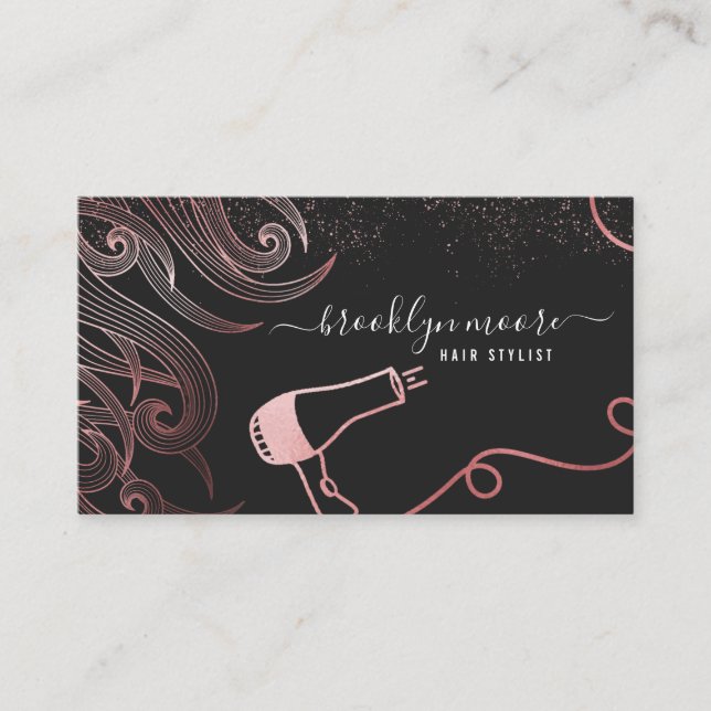 Rose Gold Hair Logo Hair Stylist | Elegant Business Card (Front)