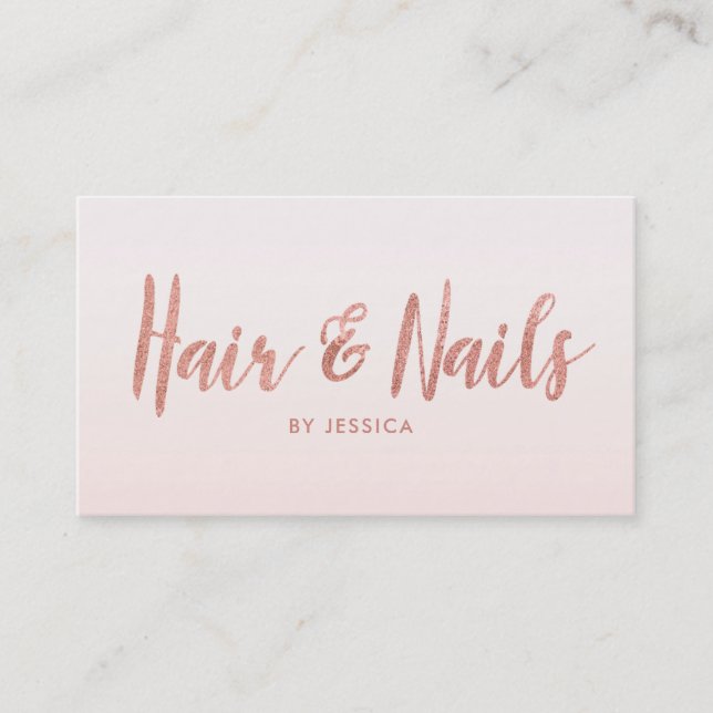 Rose Gold Hair Nails Beauty Salon Cosmetologist Business Card (Front)