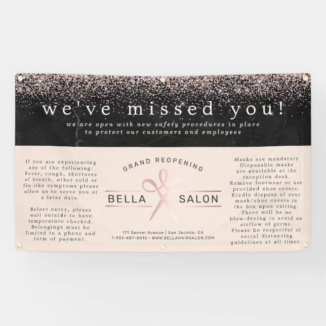 Rose Gold Hair Salon Grand Reopening Covid Safety Banner (Horizontal)