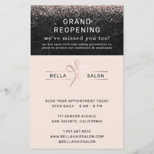 Rose Gold Hair Salon Grand Reopening Covid Safety Flyer