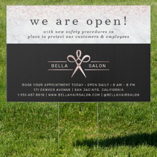 Rose Gold Hair Salon Grand Reopening Covid Safety Garden Sign