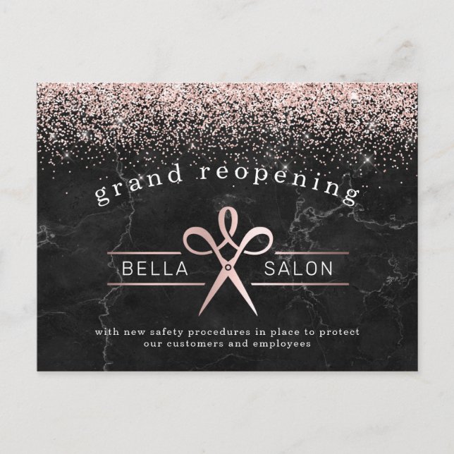 Rose Gold Hair Salon Grand Reopening Covid Safety Postcard (Front)