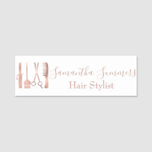 Rose Gold Hair Salon Stylist Personalised Name Tag
