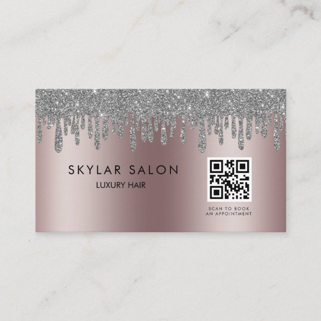  Rose Gold Hair Salon Stylist QR code  Business Card (Front)