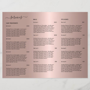 Rose Gold Hair Stylist Price List Service Menu