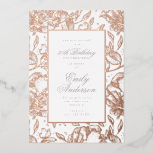 Rose Gold Hand Drawn Floral Birthday Foil Invitati