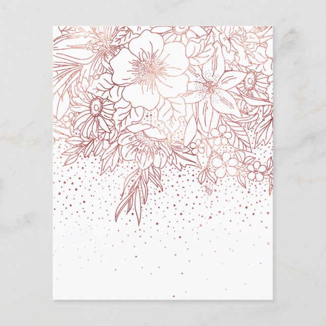 Rose gold hand drawn floral doodles and confetti flyer (Front)