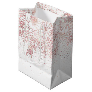 Rose gold hand drawn floral doodles and confetti medium gift bag