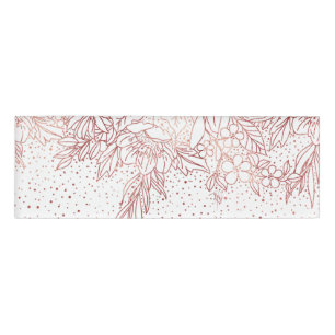 Rose gold hand drawn floral doodles and confetti name tag