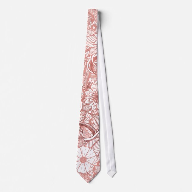 Rose Gold Hand Drawn Floral Illustration Pattern Tie (Front)