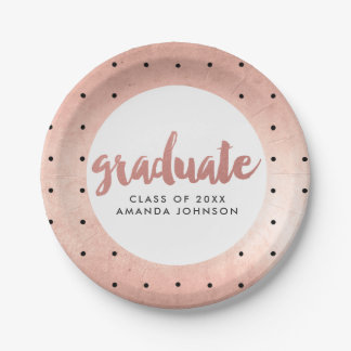 Rose Gold Hand Lettered Name Graduation Party Paper Plate