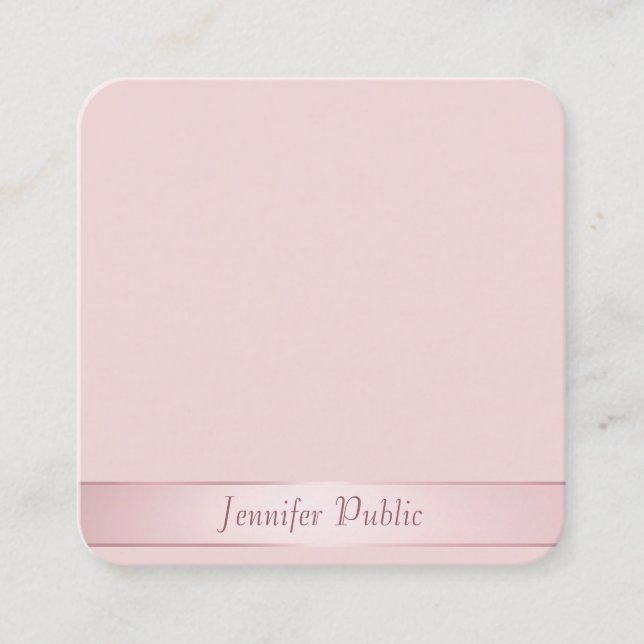 Rose Gold Hand Script Template Modern Elegant Square Business Card (Front)