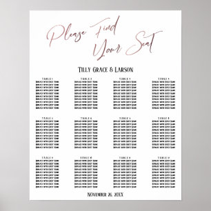 Rose Gold Handwriting Reception Seating Chart