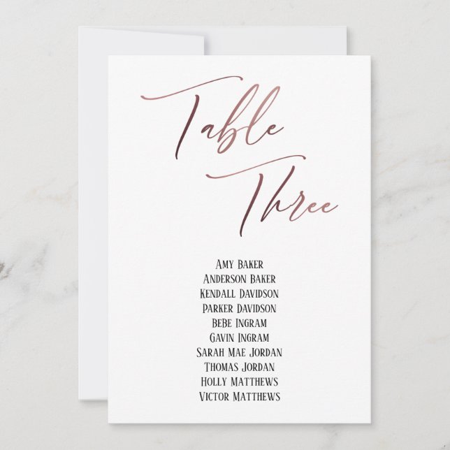 Rose Gold Handwriting Table Three Seating Chart (Front)