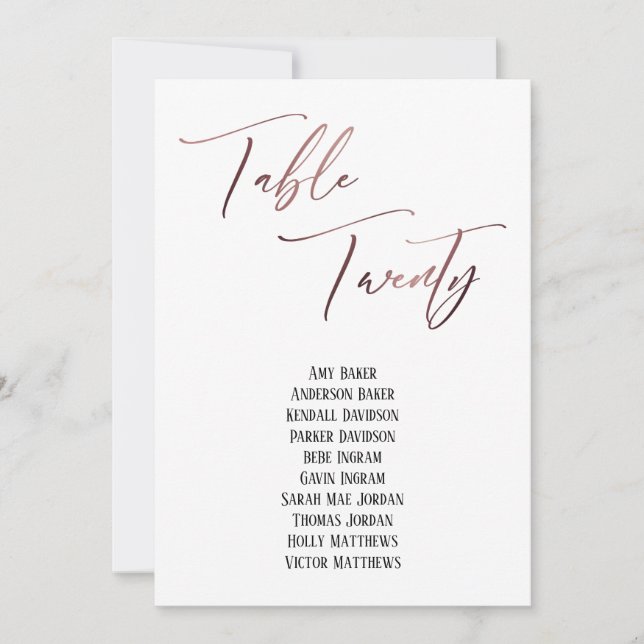 Rose Gold Handwriting Table Twenty Seating Chart (Front)