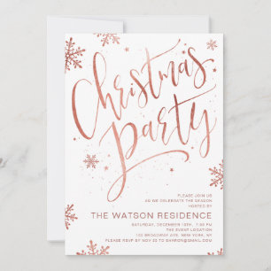 Rose gold handwritten calligraphy Christmas Party Invitation