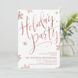 Rose gold handwritten calligraphy holiday party invitation