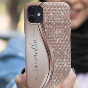 Rose Gold Handwritten Name Glitter Sparkle Bling Case-Mate iPhone 14 Case