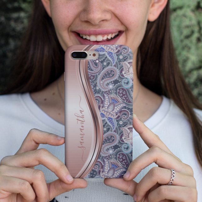 Rose Gold Handwritten Name Paisley Floral Case-Mate iPhone Case (Creator Uploaded)