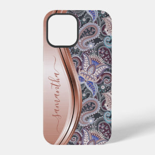 Rose Gold Handwritten Name Paisley Floral iPhone 12 Pro Case