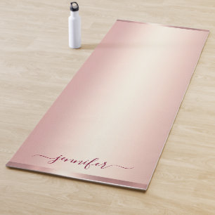 Rose Gold Handwritten Script Personalized Name Yoga Mat