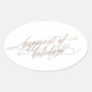 Rose Gold Happiest of Holidays Oval Stickers