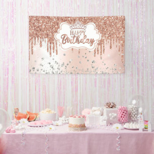 Rose Gold Happy Birthday Banner Glitter Diamond