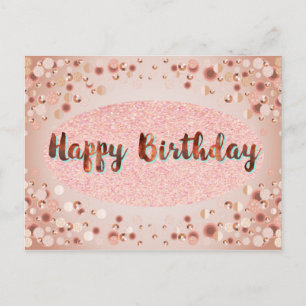 Rose Gold Happy Birthday Glitter Postcard