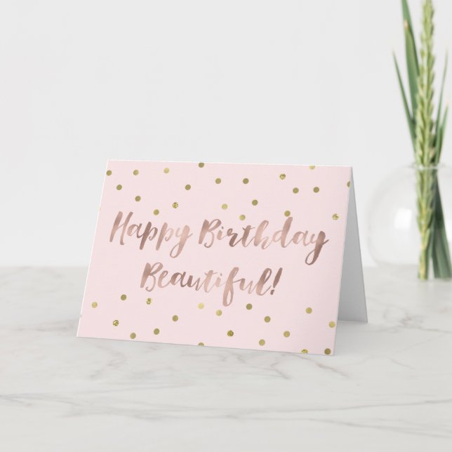 Rose Gold Happy Birthday Gold Confetti Card (Front)