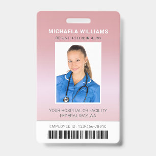 Rose Gold Healthcare Barcode Employee Photo ID Badge