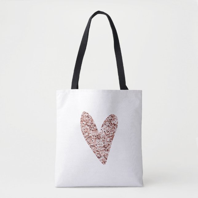 Rose Gold Heart Clipart Cute Heart Glitter Designs Tote Bag (Front)
