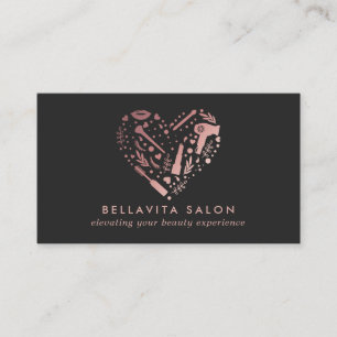 Rose Gold Heart Hair Stylist Salon Business Card