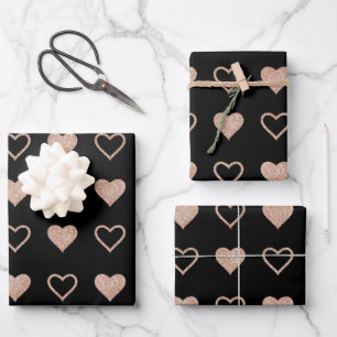 Rose Gold Heart Pattern Wedding Wrapping Paper Sheet
