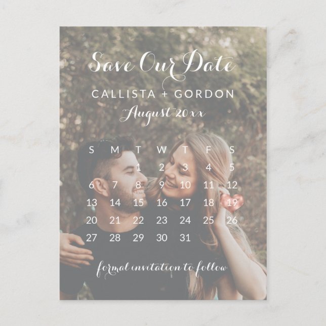 Rose Gold Heart Photo Calendar Save the Date Announcement Postcard (Front)