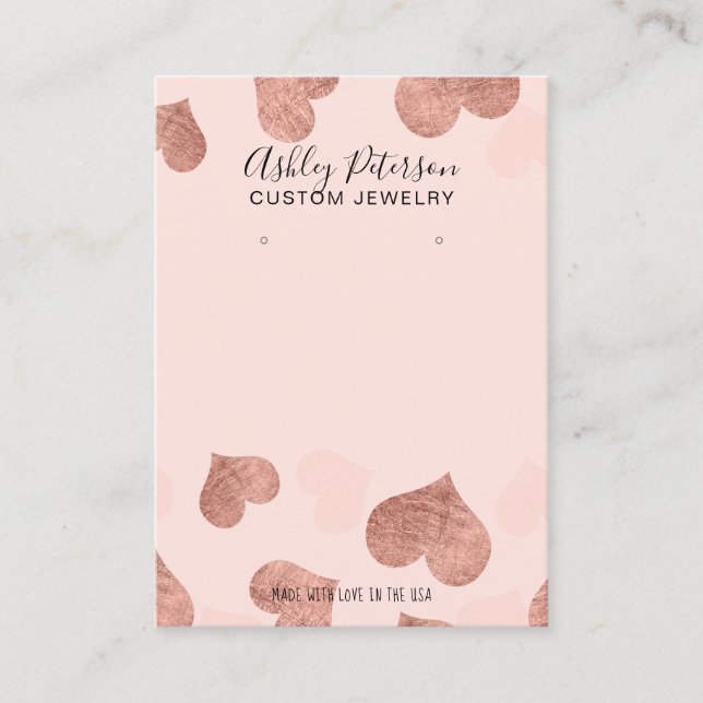 Rose gold heart pink jewellery earring display business card (Front)