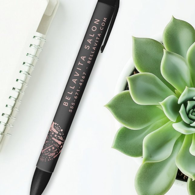 Rose Gold Heart Salon Business Promotion Black Ink Pen (Creator Uploaded)